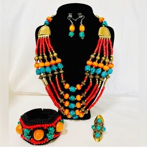 Multicolor Necklace Set Bracelet,Earrings and Ring